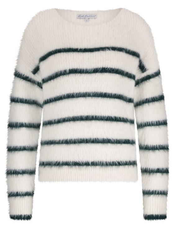 Red Button Fuzzy Sweater & Stripe ecru/pine - Afbeelding 3