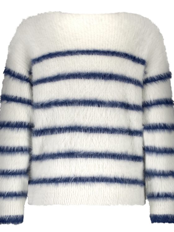 Red Button Fuzzy Sweater & Stripe ecru/indigo - Afbeelding 2