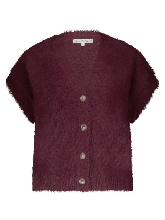 Red Button Sleeveless Fuzzy Gilet ruby