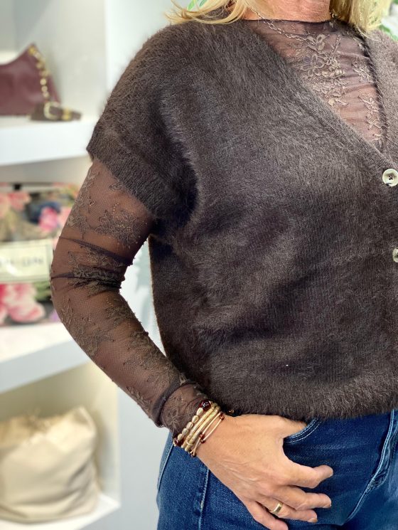 Red Button Sleeveless Fuzzy Gilet espresso - Afbeelding 6