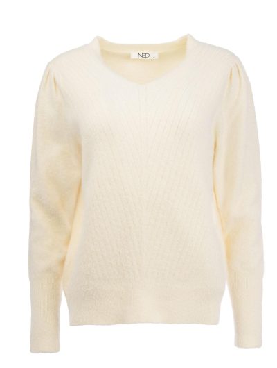 NED Belins LS-RMJ Furry Knit Trui ecru