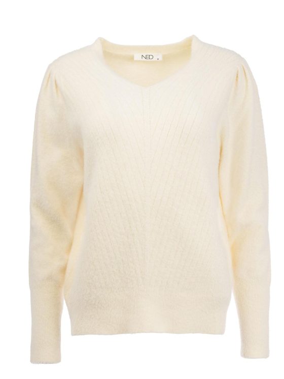 NED Belins LS-RMJ Furry Knit Trui ecru