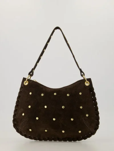 Casey Tas Studs Suede Dark Brown/Goud T308