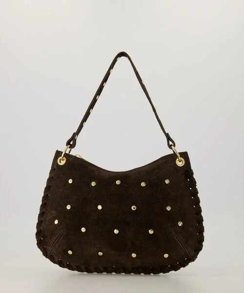Casey Tas Studs Suede Dark Brown/Goud T308