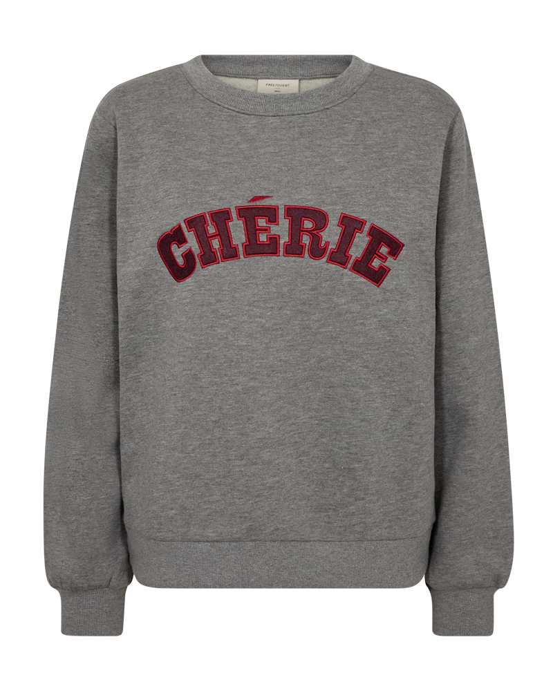 Freequent Wana Pullover sweater trui med. grey melange w. port royale - Afbeelding 6