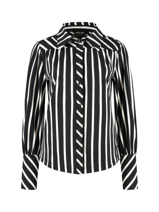 Lady Day Travelstof Bente Blouse black / wool white stripe - Afbeelding 4