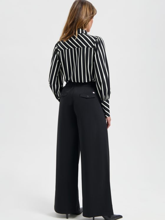Lady Day Travelstof Bente Blouse black / wool white stripe - Afbeelding 3