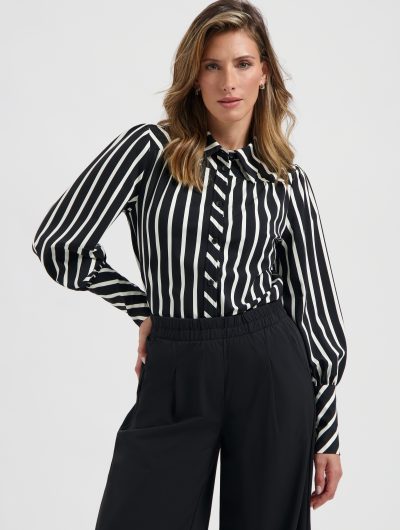 Lady Day Travelstof Bente Blouse black / wool white stripe