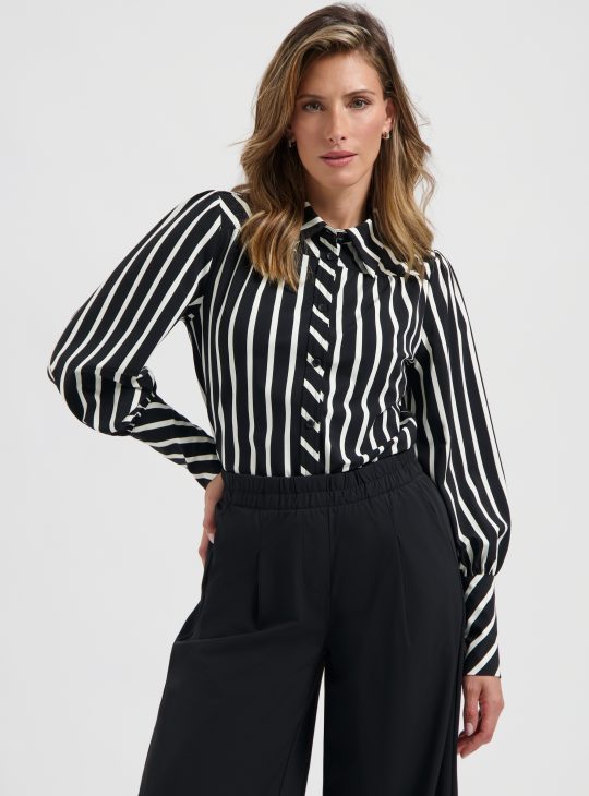 Lady Day Travelstof Bente Blouse black / wool white stripe