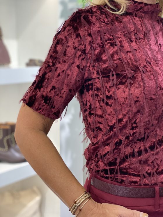 NED Milans Plain 1/2 SS Velvet Feather cabernet red - Afbeelding 3
