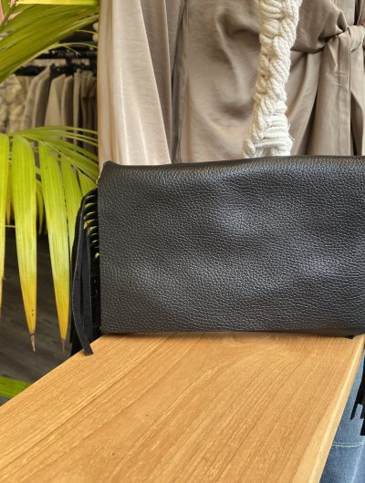 Overlap Tas Leer Suede Franjes Zwart T346