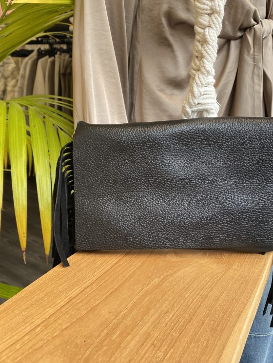 Overlap Tas Leer Suede Franjes Zwart T346
