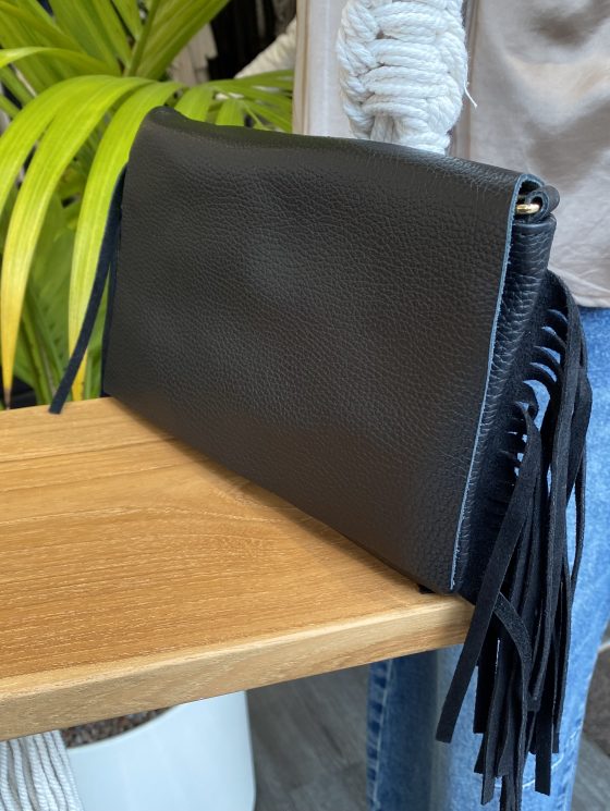 Overlap Tas Leer Suede Franjes Zwart T346 - Afbeelding 2