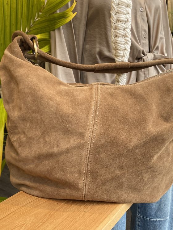 Schoudertas Suede Lichtbruin T347 - Afbeelding 2