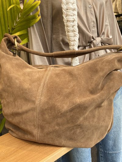 Schoudertas Suede Lichtbruin T347