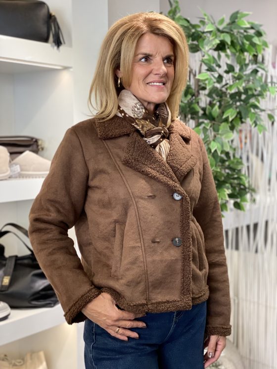 Chastar Lammy Coat Look Jas bruin - Afbeelding 4