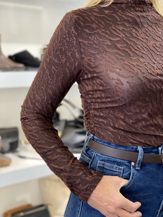 Fashion Retro & Icone Glitter Top 8675-7 bruin - Afbeelding 3