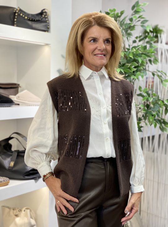 C&S Vivian Knit Gilet dark brown