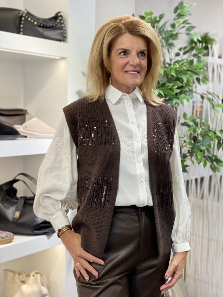 C&S Vivian Knit Gilet dark brown