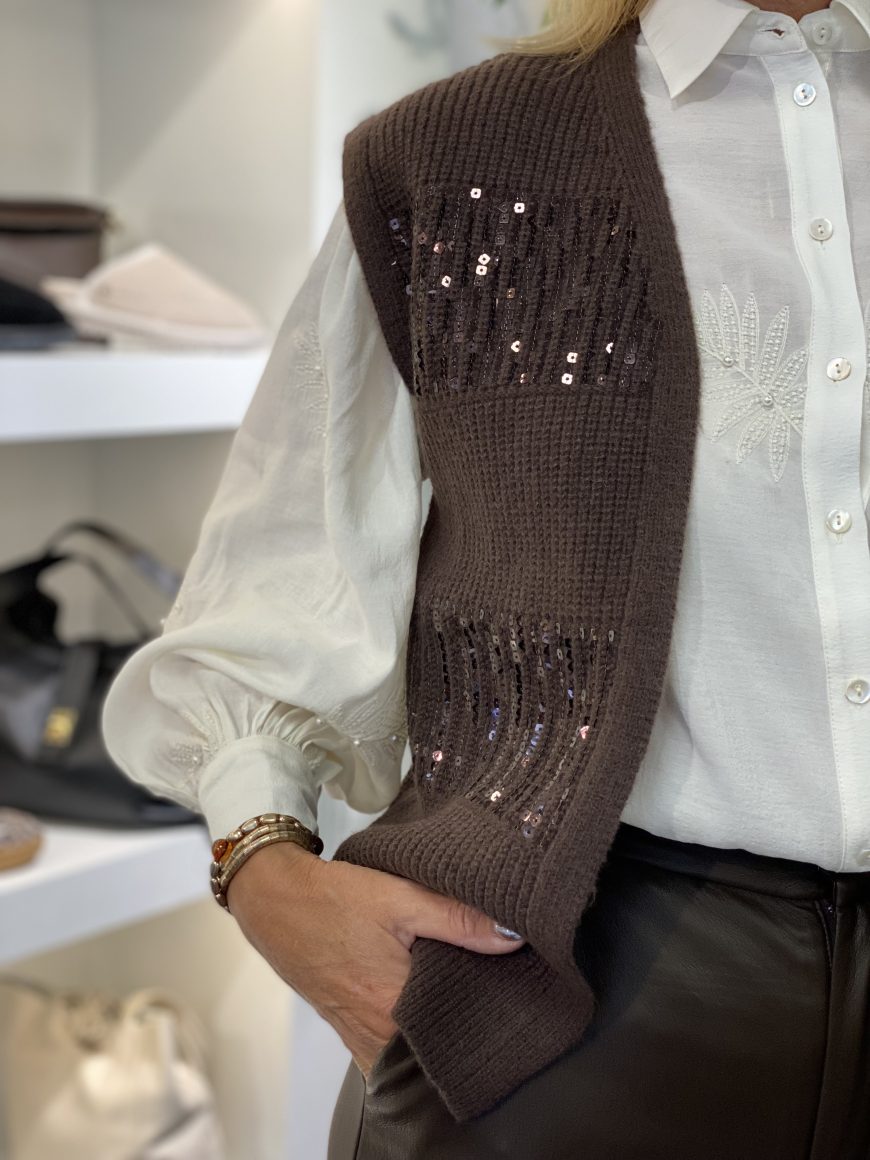 C&S Vivian Knit Gilet dark brown - Afbeelding 3