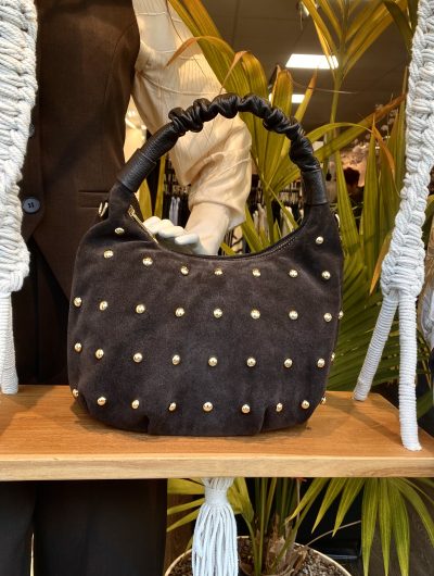 Elin Schoudertas Suede Studs Donkerbruin T353