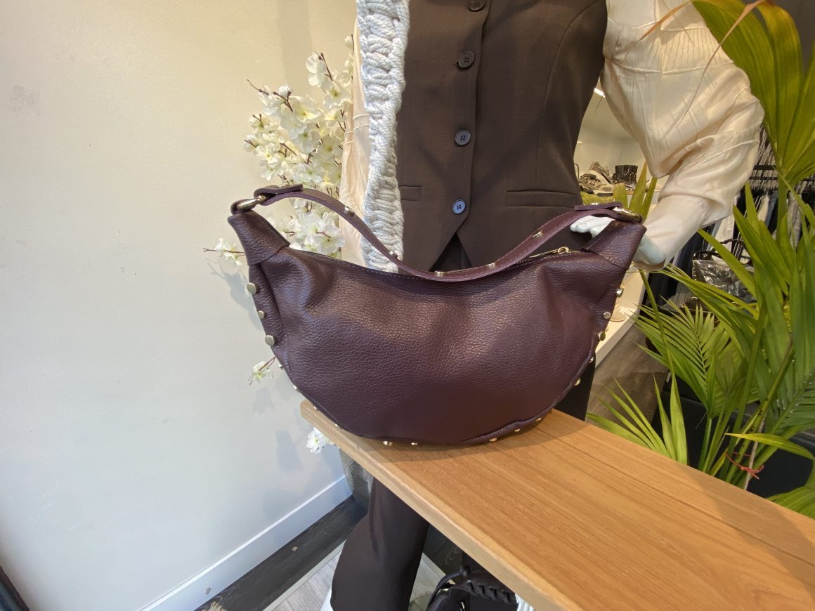 Maudine Schoudertas Leer Studs Bordeaux/Goud T351 - Afbeelding 3