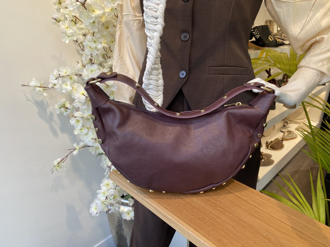 Maudine Schoudertas Leer Studs Bordeaux/Goud T351