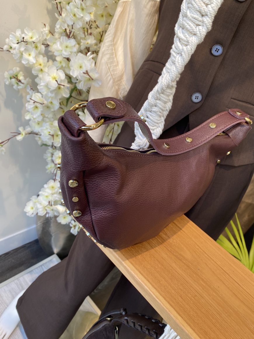 Maudine Schoudertas Leer Studs Bordeaux/Goud T351 - Afbeelding 2