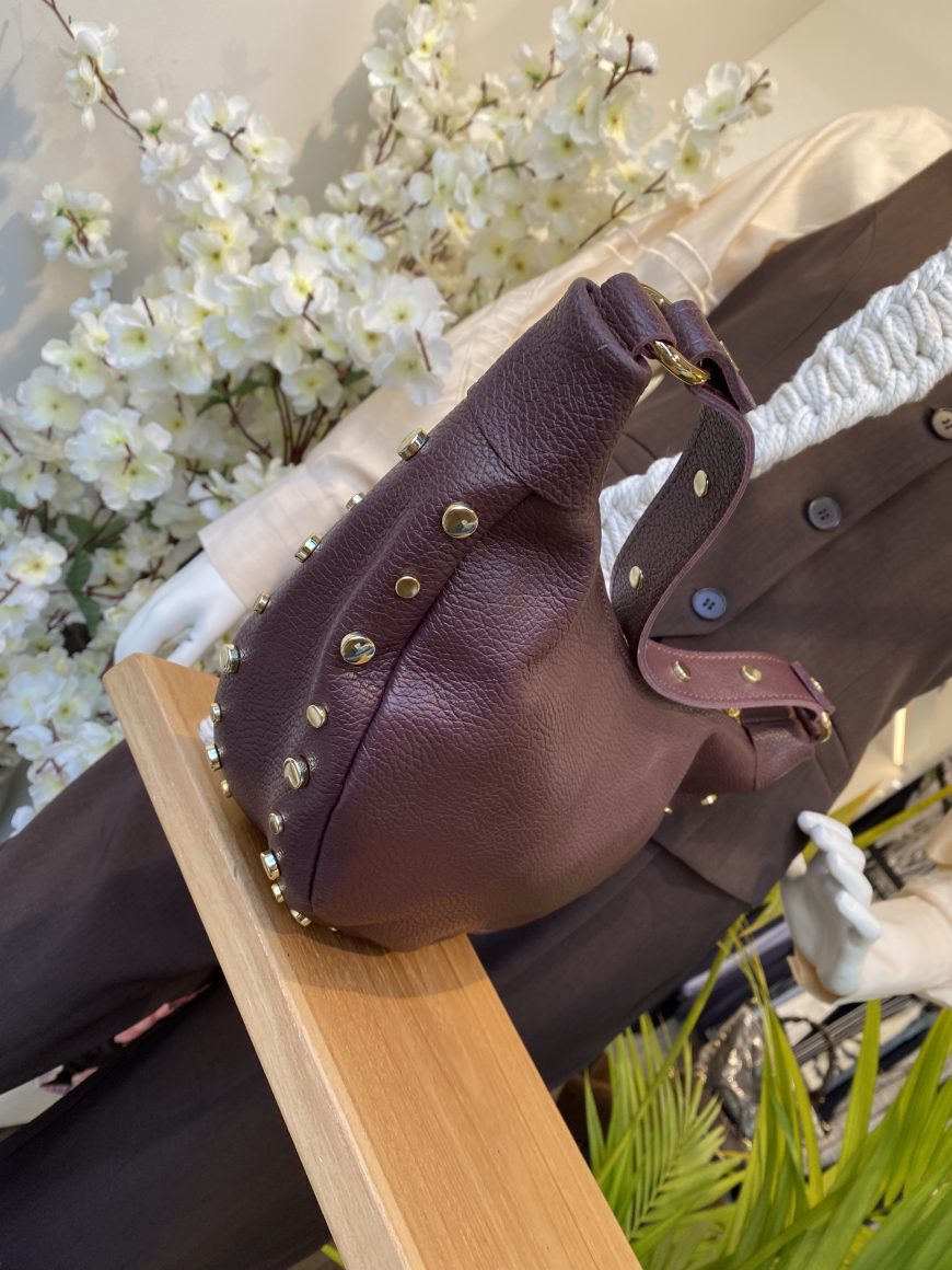 Maudine Schoudertas Leer Studs Bordeaux/Goud T351 - Afbeelding 4