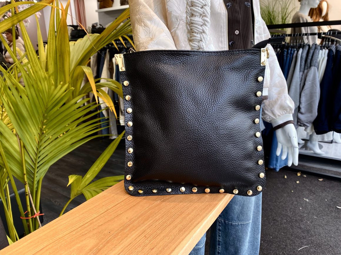 Ziva Buideltas Leer Studs Zwart/Goud T353 - Afbeelding 2