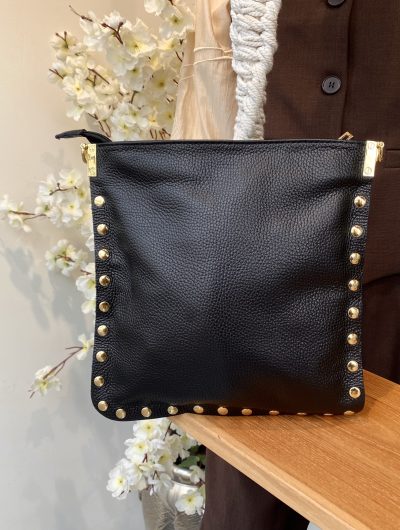 Ziva Buideltas Leer Studs Zwart/Goud T353