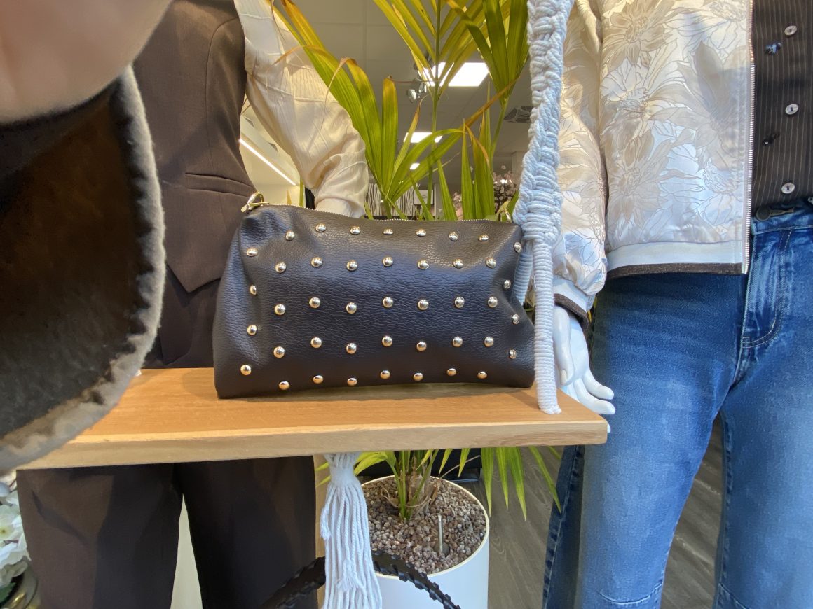 Loux Schoudertas Leer Studs Donkerbruin/Goud T358