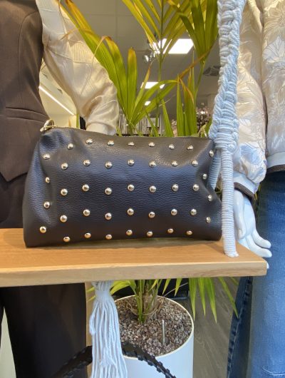 Loux Schoudertas Leer Studs Donkerbruin/Goud T358