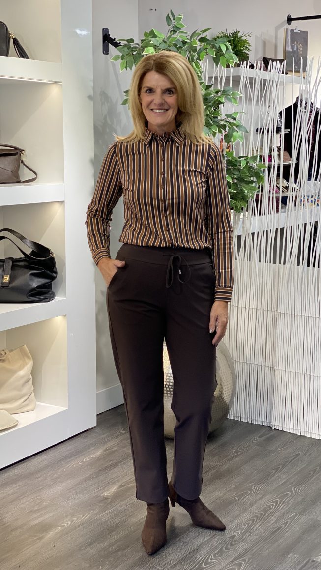 Mi Piace Travelstof Blouse Stripe Print 202711 espresso caramel - Afbeelding 2