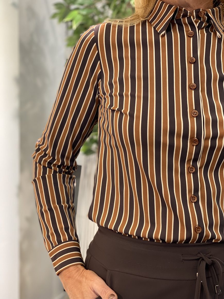 Mi Piace Travelstof Blouse Stripe Print 202711 espresso caramel - Afbeelding 3