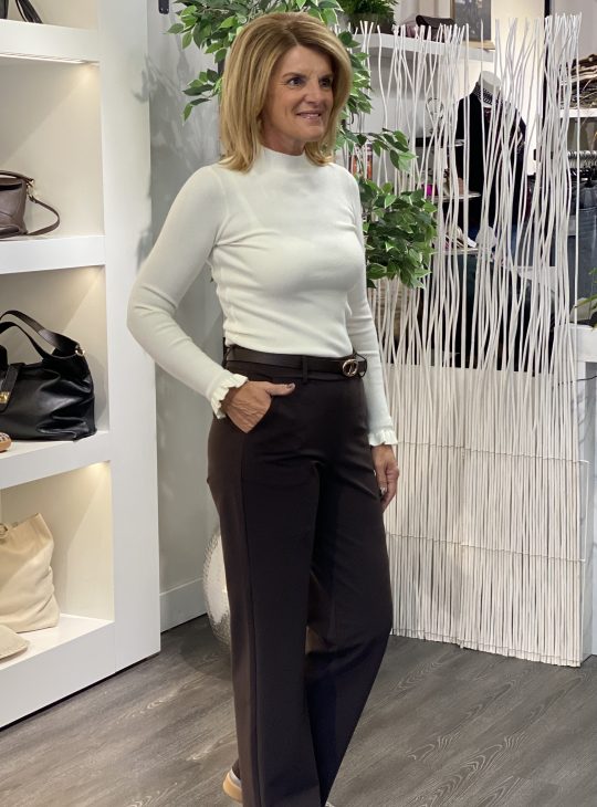 Mi Piace Bonded Travelstof Wijde Broek espresso 202624