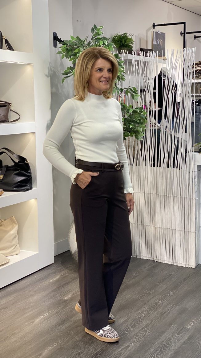 Mi Piace Bonded Travelstof Wijde Broek espresso 202624