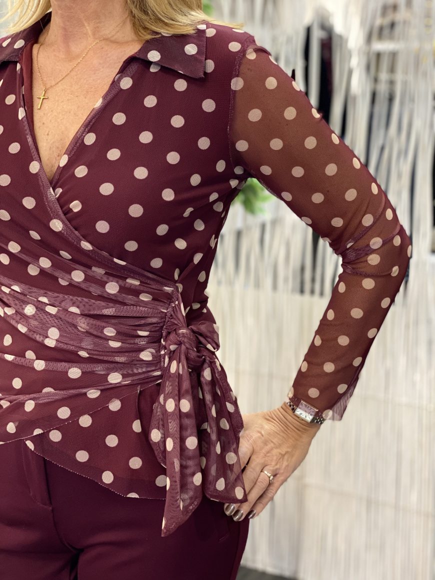 Musthaves by Elja Polka Dots Top bordeaux - Afbeelding 3