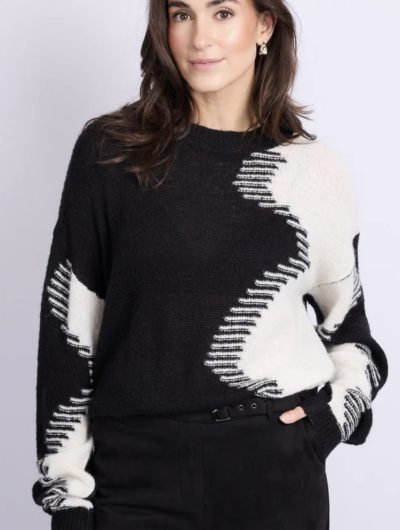 C&S Karly Knit Pullover trui black / wool white