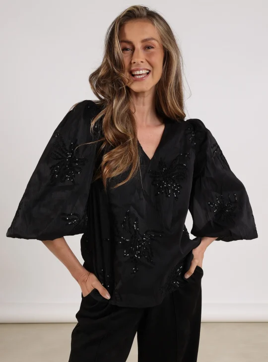 Nukus Delilah Blouse Embroidery zwart