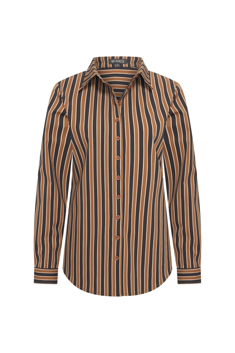 Mi Piace Travelstof Blouse Stripe Print 202711 espresso caramel