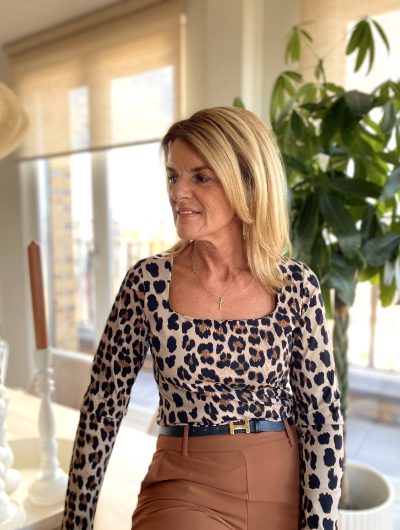 Mi Piace Travelstof Top Vierkante Hals 202608 leopard print latte