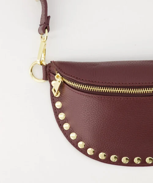 Debby Tas Leer Studs Burgundy/Goud T288 - Afbeelding 2