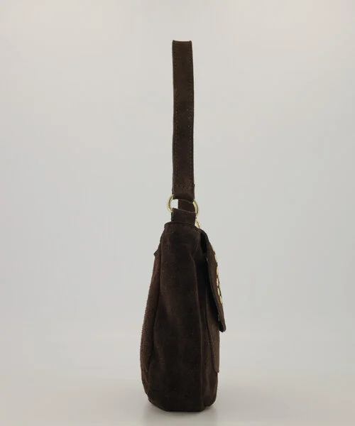 Winona Crossbody Tas Suede Studs Donker Bruin/Goud T281 - Afbeelding 2