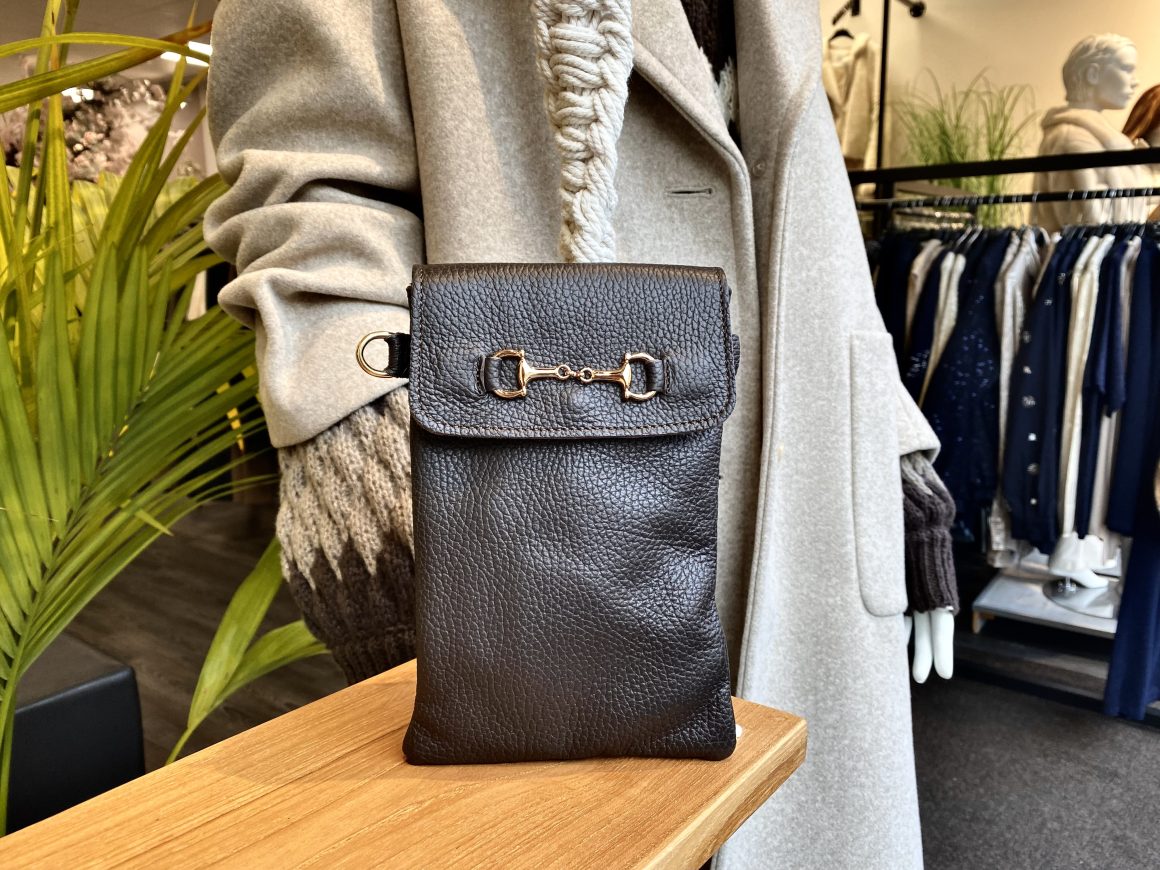 Telefoontasje Leer Dark Brown/Goud T363