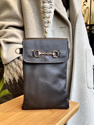 Telefoontasje Leer Dark Brown/Goud T363