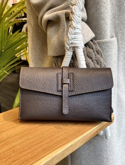 Crossbody Tas Leer H-Sluiting Dark Brown T365