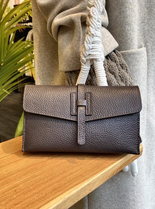 Crossbody Tas Leer H-Sluiting Dark Brown T365