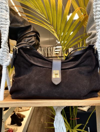 Shopper Tas Suede Leer Dark Brown/Goud T366