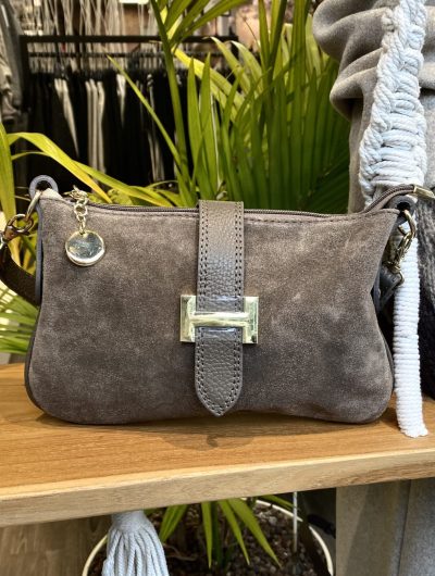 Crossbody Tas Suede Taupe/Goud T367